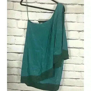 Rebecca Taylor Ruffled One Shoulder Hammered Dress Verde Green Size 2 100% Silk